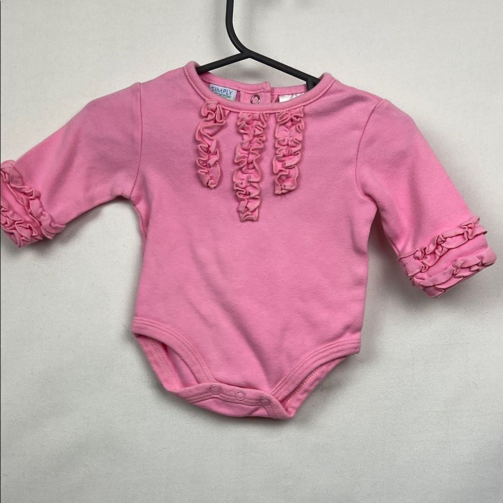 Simply Basic Pink cotton ruffle sleeves and accent one piece body suit size 0-3